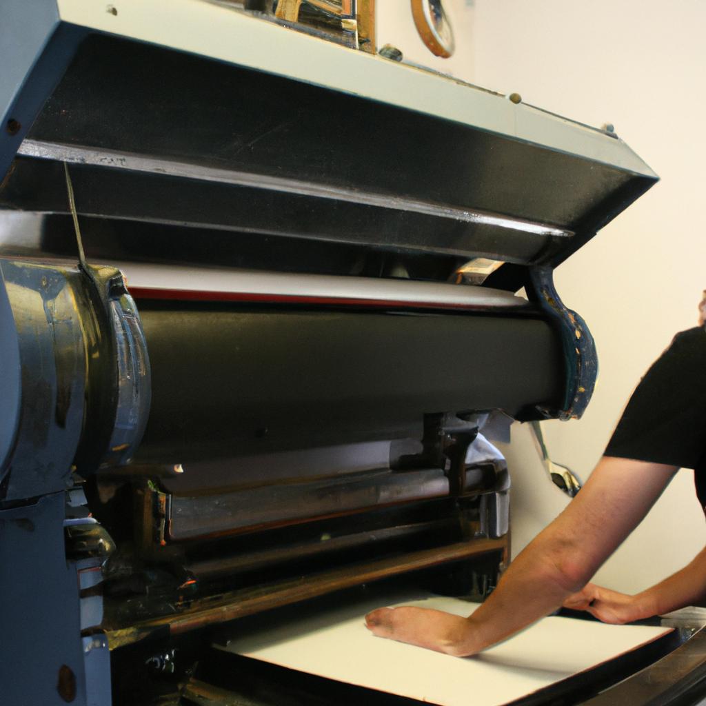 Person operating printing press machine